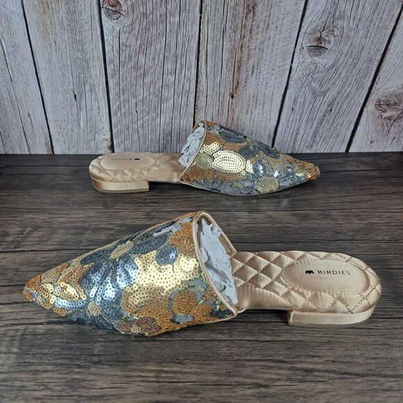BIRDIES The Dove Gold Petal Sequin Floral Slip On Mule Women's Sz 8.5 (NIB) - Picture 5 of 9
